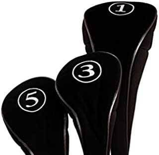 Black Golf Zipper Head Covers Driver 1 3 5 Fairway Woods Headcovers Metal Neoprene Traditional Plain Protective Covers Fits All Fairway Clubs and Drivers up to 460cc