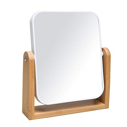 YEAKE Vanity Makeup Mirror with Natural Bamboo Stand,8 Inch 1X/3X Magnification Double Sided 360 Degree Swivel Magnifying Mirror,Portable Table Desk Countertop Mirror Bathroom Shaving Make Up Mirror