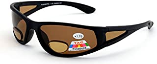 Vision World Eyewear Mens Polarized Fly Fishing Sunglasses with Rx Magnification bifocal Lens Readers (Black/Brown Lens, 2.00 Bifocal)