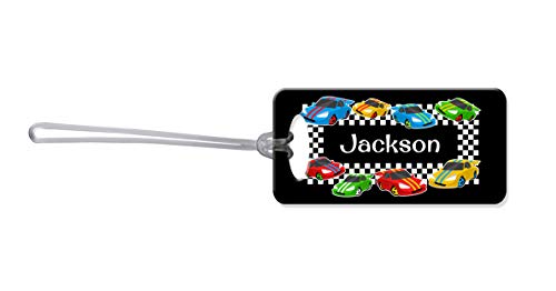 Dinkleboo Race Car Personalized Kid's Luggage Tags Cool Kid's Bag Tags are a Perfect Addition to Any School Backpack, Travel, Sport, or Sleepover Bag!