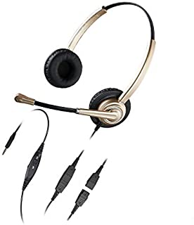 3.5mm Stereo Headset with Microphone Noise Cancelling, Volume Control and Mic Mute, Lightweight PC Headset for Computer, Tablets and Cell Phones in The Office, Classroom or Home Gold Headphone