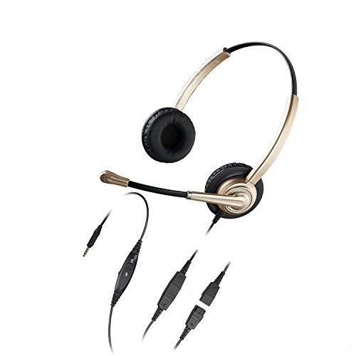 3.5mm Stereo Headset with Microphone Noise Cancelling, Volume Control and Mic Mute, Lightweight PC Headset for Computer, Tablets and Cell Phones in The Office, Classroom or Home Gold Headphone