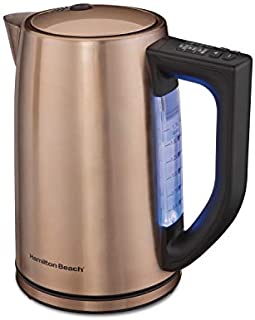 Hamilton Beach Temperature Control Electric Tea Kettle, Water Boiler & Heater, 1.7L Cordless, LED Indicator, Auto-Shutoff, Keep Warm and Boil-Dry Protection, Copper (41026)