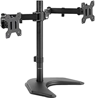 VIVO Dual LED LCD Monitor Free-Standing Desk Stand for 2 Screens up to 27 inches, Heavy-Duty Fully Adjustable Arms with Max VESA 100x100mm STAND-V002F