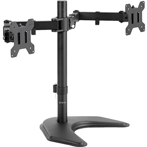 VIVO Dual LED LCD Monitor Free-Standing Desk Stand for 2 Screens up to 27 inches, Heavy-Duty Fully Adjustable Arms with Max VESA 100x100mm STAND-V002F