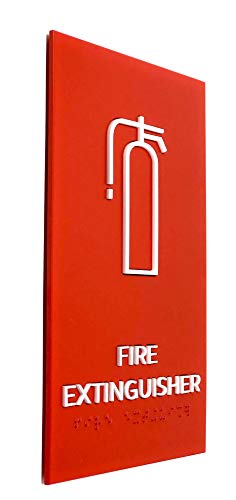 Kubik Letters Fire Extinguisher Sign, ADA Compliant Modern Design Sign with Grade 2 Braille for Fire Extinguisher Location with 3M Double Sided Tape