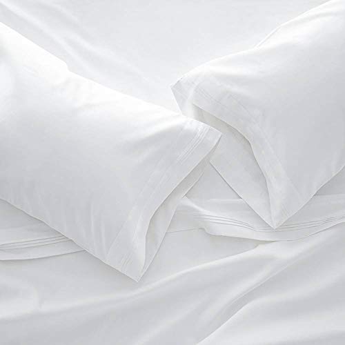 1000 Thread Count Bed Sheet Sets - Luxurious 100% Egyptian Cotton Deep Pocket Sheets - Bedding Set Includes One Flat Sheet, One Fitted Sheet & Two Pillowcases - Queen Size, White