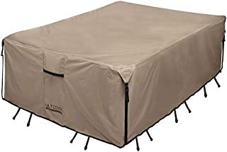 ULTCOVER Rectangular Patio Heavy Duty Table Cover - 600D Tough Canvas Waterproof Outdoor Dining Table and Chairs General Purpose Furniture Cover Size 111L x 74W x 28H inch