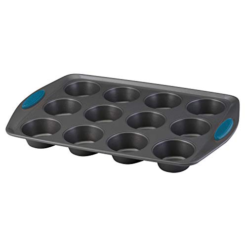 Rachael Ray 47957 Yum -o! Nonstick Bakeware 12-Cup Muffin Tin With Grips / Nonstick 12-Cup Cupcake Tin With Grips - 12 Cup, Gray