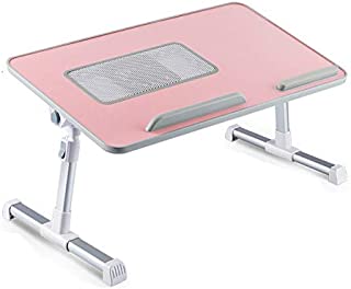 RiwiR Lap Desk Pink for 17 inch with Cooling Fan Folding Portable Laptop Bed Table Sofa Adjustable Height Tilt Angle Tray Table for Student Kids Adults Work Writing (Large Size 23.6 × 13.0 in)