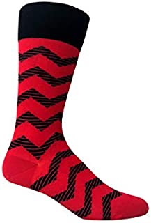 Zig Zag striped organic cotton men's red dress socks with seamless toe. Groomsmen socks. Christmas stocking stuffer gift idea. (red)