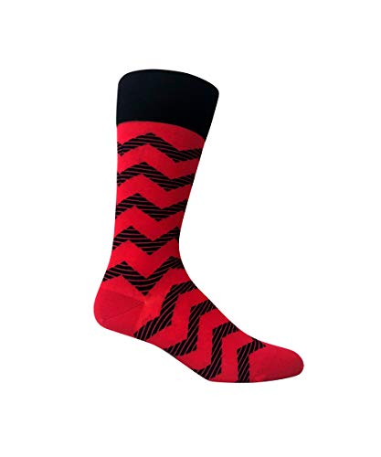 Zig Zag striped organic cotton men's red dress socks with seamless toe. Groomsmen socks. Christmas stocking stuffer gift idea. (red)