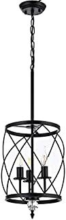 Modern Chandelier Foyer Pendant Light, Cylinder Metal Shade Kitchen Industrial Candle Pendant Lighting Fixture for Farmhouse Hallway, E12 Base, 9.1 in Dia, Black