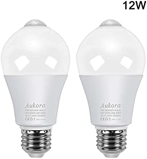 Motion Sensor Light Bulbs, Aukora 12W (100-Watt Equivalent) E26 Motion Activated Dusk to Dawn Security Light Bulb Outdoor/Indoor for Front Door Porch Garage Basement Hallway Closet(Cold White 2 Pack)