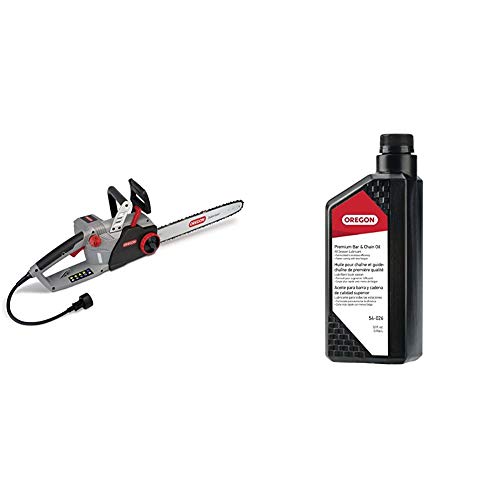 Oregon CS1500 18 in. 15 Amp Self-Sharpening Corded Electric Chainsaw & 54-026 Chainsaw Bar and Chain Oil, 1 Qt