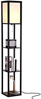 Brightech Maxwell - Modern LED Shelf Floor Lamp - Skinny End Table & Nightstand for Bedroom - Combo Narrow Side Table with Standing Accent Light Attached - Asian Tower Book Shelves - Black