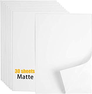 Premium Printable Vinyl Sticker Paper - 30 Sheets White Waterproof Decal Paper Sheets for Inkjet Printer Self-Adhesive Standard Letter Size 8.3