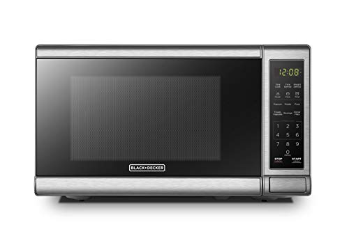 BLACK+DECKER EM720CB7 Digital Microwave Oven with Turntable Push-Button Door,Child Safety Lock,700W, Stainless Steel, 0.7 Cu.ft