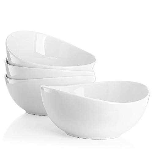 Sweese 103.101 Porcelain Bowls - 28 Ounce for Cereal, Salad and Desserts - Set of 4, White