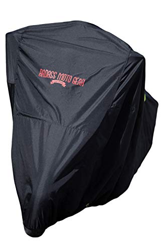 Ultimate Waterproof Motorcycle Cover - Outdoor Storage Motorcycle Covers for Harleys - Street or Sport Bike. Taped Seams, Windshield Liner, Heat Shield, Vents, Reflective, Grommets, Alarm Pockets, M