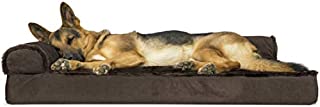 Furhaven Pet Dog Bed - Deluxe Orthopedic Plush Faux Fur and Velvet L Shaped Chaise Lounge Living Room Corner Couch Pet Bed with Removable Cover for Dogs and Cats, Sable Brown, Jumbo