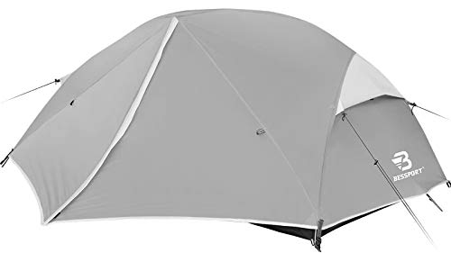 Bessport Camping Tent 3-4 Person, Easy & Quick Setup Lightweight Two Doors Backpacking Tent - Waterproof Anti-UV Protection Large Tent for Family, Outdoor, Hiking (3 Person-Grey)