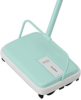 Eyliden Carpet Sweeper, Hand Push Carpet Sweepers, Non-Electric Easy Manual Sweeping, Automatic Compact Broom with 4 Corner Edge Brush for Carpeted Cleaning (Mint)