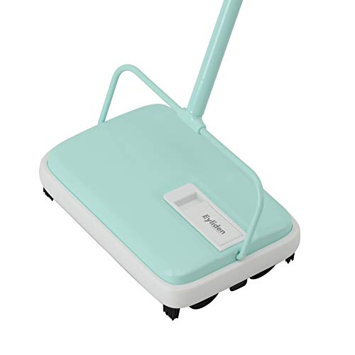 Eyliden Carpet Sweeper, Hand Push Carpet Sweepers, Non-Electric Easy Manual Sweeping, Automatic Compact Broom with 4 Corner Edge Brush for Carpeted Cleaning (Mint)