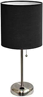 Limelights LT2024-BLK Brushed Steel Lamp with Charging Outlet and Fabric Shade, Black