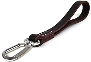 Mighty Paw Leather Leash Tab, 12 Short Dog Leash with Carabiner Clip, Training Traffic Lead for Large Dogs (Brown, 12 Inch)