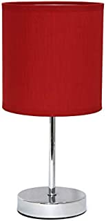 Simple Designs Chrome Mini Basic Table Lamp with Fabric Shade, Red