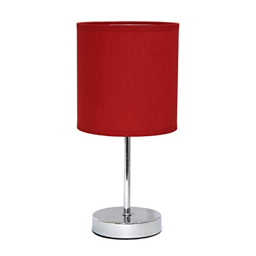 Simple Designs Chrome Mini Basic Table Lamp with Fabric Shade, Red