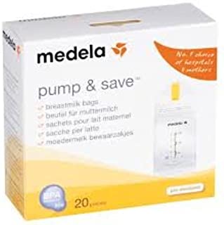 Medela Pump & Save Breast Milk Storage Bags, 20 Count Pack, Breastmilk Freezer Bags, Pour or Pump Directly into Bags with Included Easy Connect Adaptors, Made Without BPA