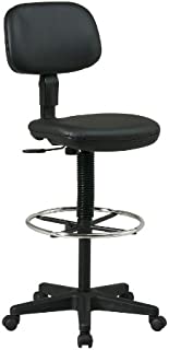 Office Star Sculptured Vinyl Seat and Back Pneumatic Drafting Chair with Adjustable Chrome Foot ring, Black