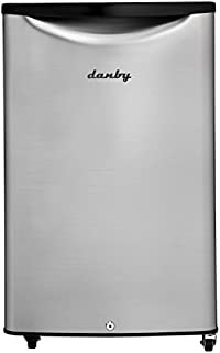 Danby DAR044A6BSLDBO 4.4 Cu.Ft. Outdoor Mini, IPX4-Rated Look All Fridge for Patio, Cabana, Pool Bar, E-Star Rated, in Black with Stainless, Spotless Steel