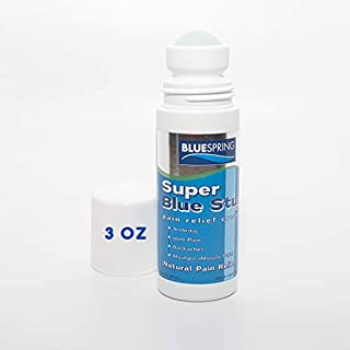 Super Blue Stuff Natural Pain Relief roll on with Emu Oil by BlueSpring- Pain relief rub Anti Inflammatory Analgesic Cream for Back, Knee, Joint, Muscle, Arthritis, and neck Pain Relief- 3 Oz roll-on.