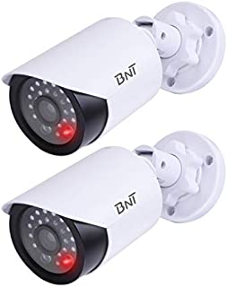 BNT Dummy Fake Security Camera, with One Red LED Light at Night, for Home and Businesses Security Indoor/Outdoor (2 Pack, White)