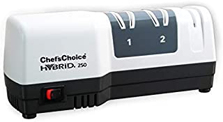 Chef'sChoice 250 Hone Hybrid Combines Electric and Manual Sharpening for Straight and Serrated 20-degree Knives Uses Diamond Abrasives for Sharp Durable Edges, 3-Stage, White