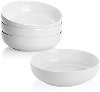 Teocera Porcelain Pasta Bowls, Salad Bowls Set, Large Serving Bowls, 45 Ounce - Set of 4, White