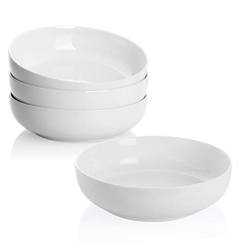 Teocera Porcelain Pasta Bowls, Salad Bowls Set, Large Serving Bowls, 45 Ounce - Set of 4, White