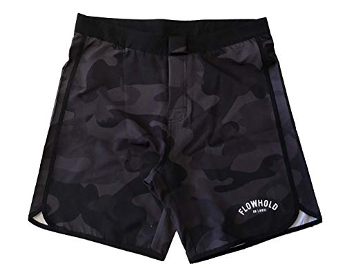 Flowhold MMA Shorts for No Gi BJJ, Grappling, Kickboxing, Crossfit, Jiu Jitsu for Men (Large) Dark Camo