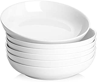 Y YHY 30 Ounces Porcelain Pasta, Salad, Soup Bowls, Large Serving Bowl Set, Wide and Flat, Set of 6, White