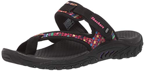 Skechers Women's Reggae-MAD Swag-Toe Thong Woven Sandal, Black, 7 M US