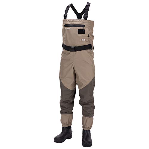 Bassdash Mens Breathable Lightweight Chest and Waist Convertible Waders for Fishing and Hunting, Stocking Foot and Boot Foot Waders Available in 7 Sizes (Boot Foot, Medium King)