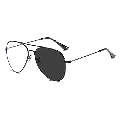 2020 Fashion Pilot Metal Frame Photochromic Reading Glasses Women Vintage Men's Transition Sunglasses Female (Black, 1.25 Magnification)