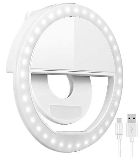 Selfie Ring Light, Oternal Selfie Light Rechargeable Portable Clip-on Selfie Fill Ring Light for iPhone Android Smart Phone Photography, Camera Video, Girl Makes up (White A)