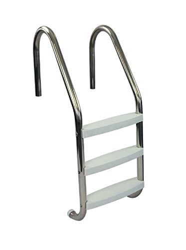 Aqua Select Three Tread Stainless Steel Pool Ladder | Entry and Exit System for In-Ground Swimming Pools | 250 Pound Capacity | 1.90-Inch Outer Diameter | with Non-Slip Plastic White Steps