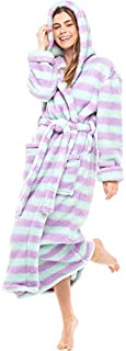 Alexander Del Rossa Women's Plush Fleece Robe with Hood, Long Warm Bathrobe, Small-Medium Purple and Green Striped (A0304P11MD)