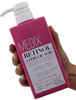 Medix 5.5 Retinol Cream with Ferulic Acid Anti-Sagging Treatment. Targets Crepey Wrinkles and Sun Damaged Skin. Anti-Aging Cream Infused With Black Tea, Aloe Vera, And Chamomile (15oz)