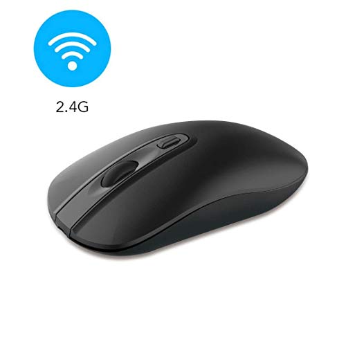 Wireless Computer Mouse, Cimetech 2.4G Slim Cordless Mouse Less Noise for Laptop Ergonomic Optical with Nano Receiver USB Mouse for Laptop, Deskbtop, MacBook (BAT Black)